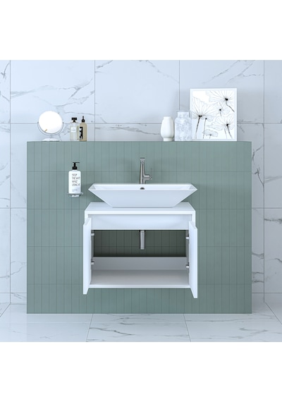 Banos Banyo Roomart Ld7 65 Cm Ayaksız 2 Kapaklı Lavabolu Mat Beya Mat Beyaz