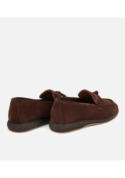 Hotiç Kadın Süet Deri Kahverengi Gold Aksesuarlı Klasik Loafer 01ayh313260a480 Kahverengi