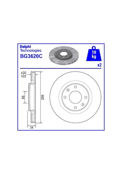 Peugeot 207 1.6 Hdi 2006-2013 Delphi Ön Fren Diski 2 Adet