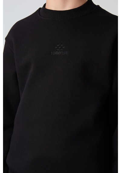 Tommylife Tommy Life Siyah Pamuklu Kalın İçi Tüylü Yumuşak Dokulu Standart Fit Nakışlı Erkek Çocuk Sweatshirt - 11232 Siyah