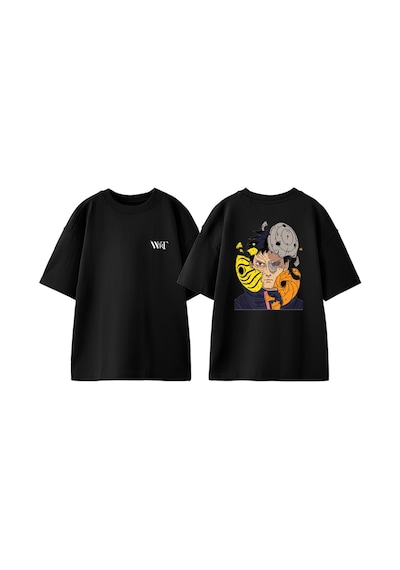 Thewert Obito Mask Anime Tasarım Sırt Baskılı Pamuk Siyah Oversize T-shirt