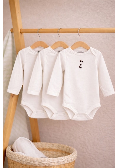 Qr Baby %100 Pamuklu Yenidoğan & Bebek Uzun Kollu Body 3'lü Ekonomik Paket