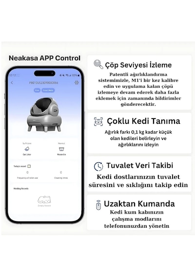 Neakasa M1 Plus Üstü Açık Akıllı Full Otomatik Kedi Tuvaleti UV Koku Önleyici App Kontrollü