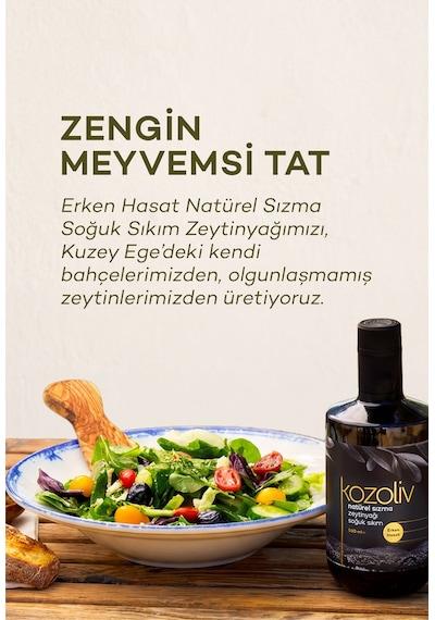 Kozoliv Erken Hasat Soğuk Sıkım Naturel Sızma Zeytinyağı Cam Şişe 500 ML