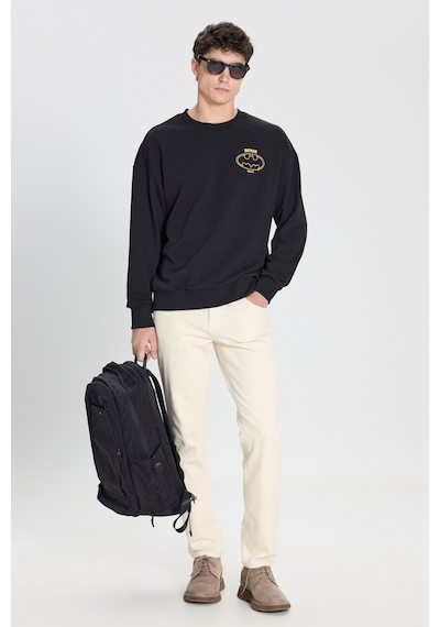 AC&Co / Altınyıldız Classics Erkek Sıyah Batman Lisanslı 3 İplik Loose Fit Bol Kesim Pamuklu Bisiklet Yaka  Sweatshirt Siyah