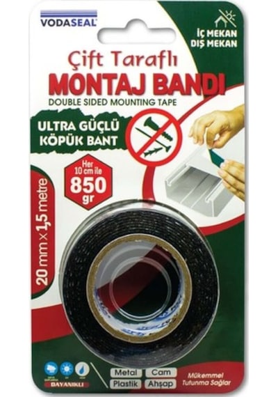 ÇİFT TARAFLI KÖPÜK MONTAJ BANDI 20 MM X 1,5 MT GRİ