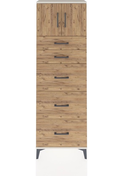 Arges Dolap Tek Raflı 5 Çekmeceli 2 Kapaklı 60x30x182 Aytaşı-çam Aytaşı