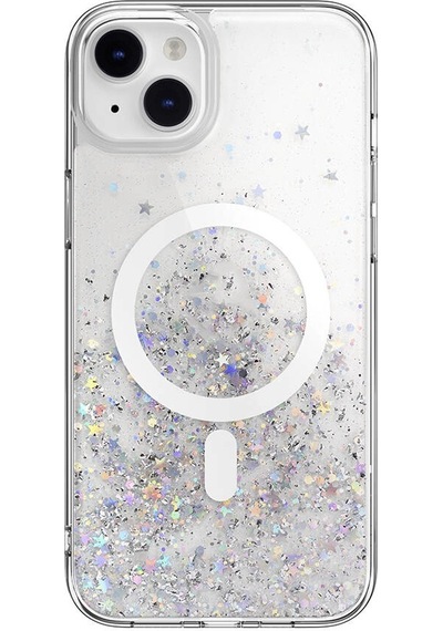 Apple Uyumlu iPhone 14 Plus Kılıf M-safe Şarj Özellikli Parlayan Simli Şeffaf Lisanslı Switcheasy Starfield Renksiz