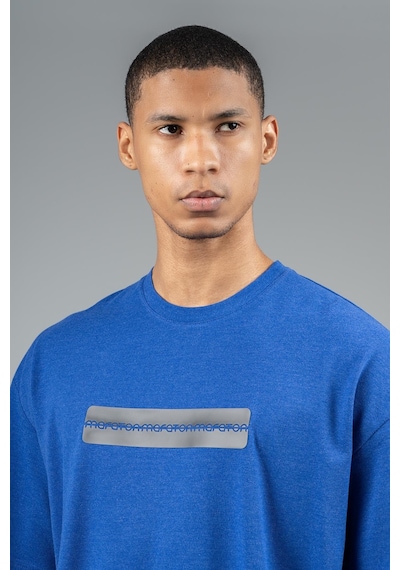 Maraton Sportswear Oversize Erkek Bisiklet Yaka Kısa Kol Basic Saks T-shirt 22749-saks