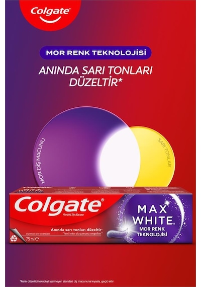 Colgate Max White Purple Reveal Beyazlatıcı Diş Macunu 75 Ml X2 Adet + Diş Fırçası Kabı