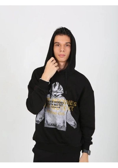 Marions Erkek Çocuk Kapüşonlu Not Hoodies Yazılı Sweatshirt-15230 Siyah