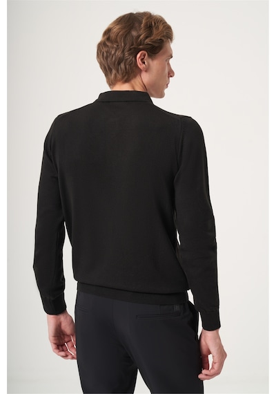 İmza Siyah Polo Yaka Uzun Kol Örme Comfort Fit Pamuklu Kazak 1012265007