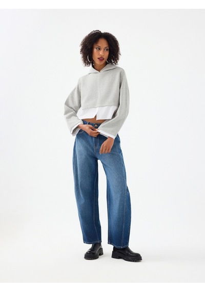 Crop Kadın Sweatshirt Gri