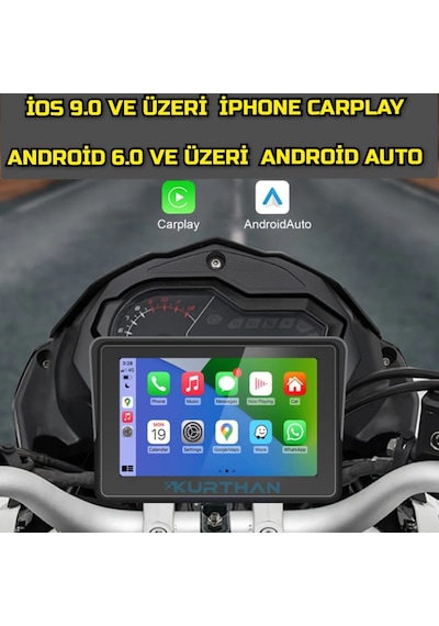 Motosiklet Carplay Ve Android Auto Dokunmatik 5 İnç Dvr Monitör