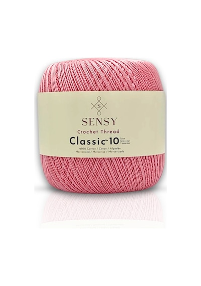 Sensy Classic 10 Tığ İpi 100% Merserize Pamuk Örgü İpi, Dantel İpi, Giza Mısır Pamuğu Bebe Pembesi