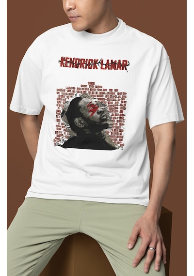 Kendrick Lamar Rapper Baskılı Unisex Oversize Şarkıcı Tişört Beyaz
