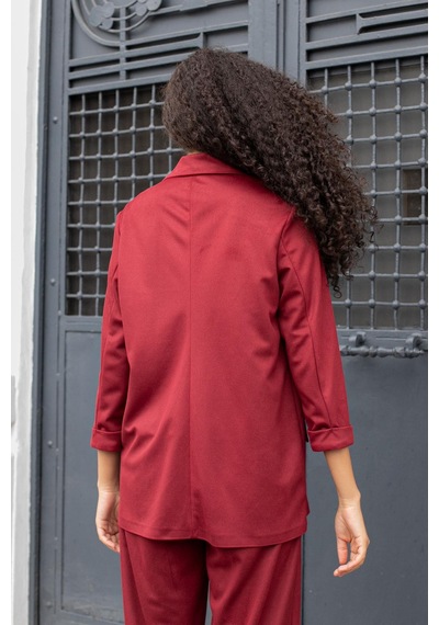 Kadın Süet Dokulu Kumaş Yakalı Capri Kol Cep Kapaklı Blazer Ceket-bordo Bordo