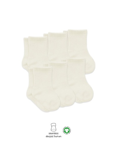 Erturkstore 6'lı Basic Penye Soket Çorap 10101 Ekru Çok Renkli