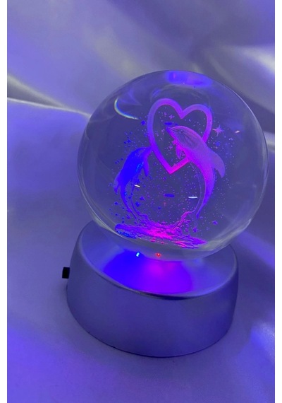 3d Led Işık Cam Küre Çok Işıklı Pilli Kalp Yunus