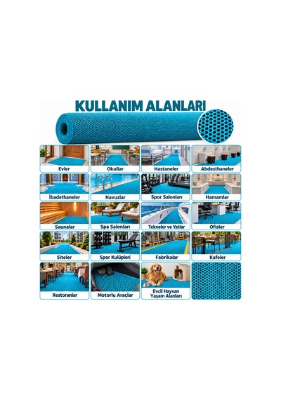 Hortumtech Bal Petek Paspas Kaydırmaz Pvc Islak Zemin Duş Havuz Su Tahliyesi 4 Mm - Turkuaz 120 X 180 Cm