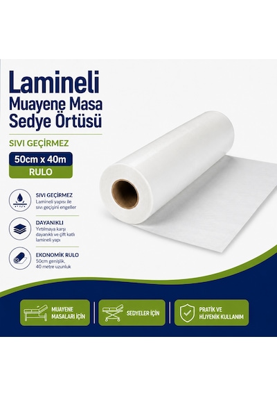 Lamineli Muayene Masa Sedye Örtüsü 50cm 40m Rulo Sıvı Geçirmez 10 Adet