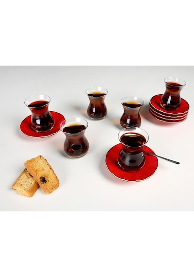 Porland Seasons Kırmızı 12 Parça 6 Kişilik Çay Takımı Kırmızı