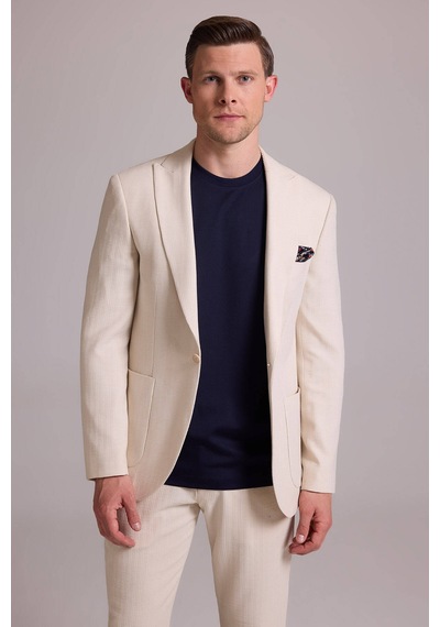 Erkek Krem Slim Fit Sivri Yaka Takım Elbise