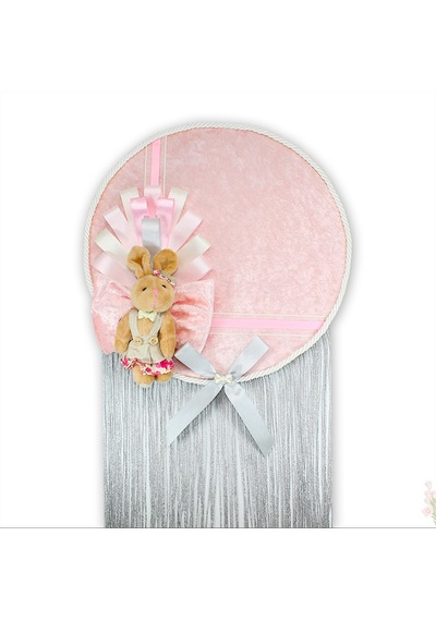 Kasnaklı Kadife 30cm Kapı Süsü - Pembe Çok Renkli