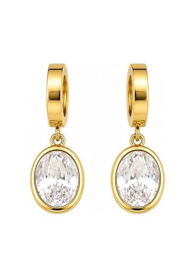 Cm Jewelry Oval Zirkon Taşlı Sallantılı Gold Çelik Küpe Altın