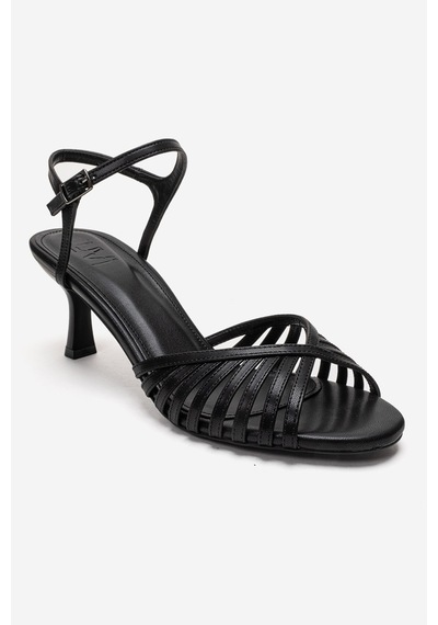 Luvishoes Danıca Siyah Cilt İnce Bantlı Kadın Topuklu Ayakkabı