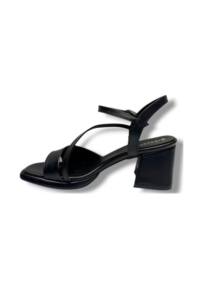 Erbay 402-26 Cilt Deri Anatomik Kalın Topuklu Kadın Sandalet 7cm Siyah