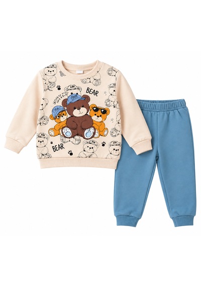 Tucankids Erkek Çocuk Eşofman Takımı Ayıcık Baskılı Sweatshirt Jogger Alt 2 Li Takım Bej - Turkuaz Tucankids Erkek Çocuk Eşofman Takımı Ayıcık Baskılı Sweatshirt Jogger Alt 2 Li Takım Bej - Turkuaz