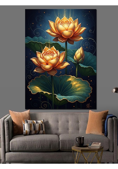 Bataklıktan Çıkan Altın Lotus Çiçeği Dekoratif Kanvas - Mdf Ahşap Tablo