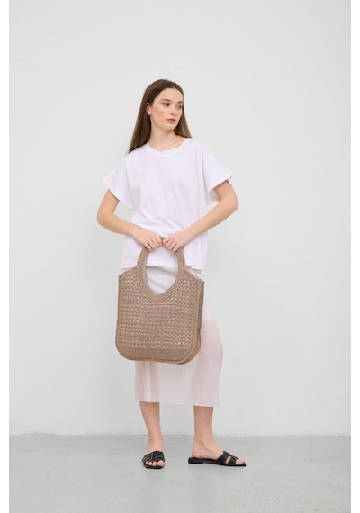 Shule Bags Vicolo Handmade Makrome Tote Çanta Vizon Vizon