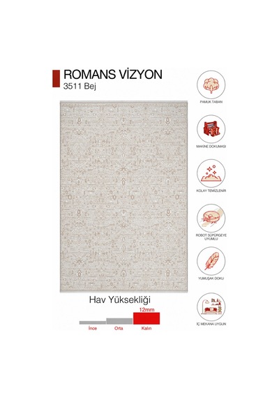 Romans Vizyon 3511 Bej Vintage Desenli Akrilik Salon Halısı