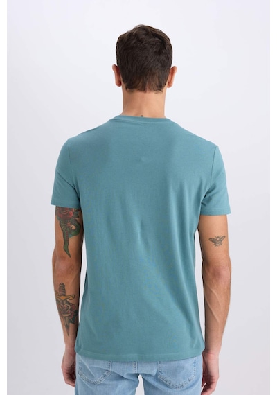 DeFacto %100 Pamuk Slim Fit Dar Kesim Bisiklet Yaka Baskılı Kısa Kollu Tişört C2078AX25SMGN1081