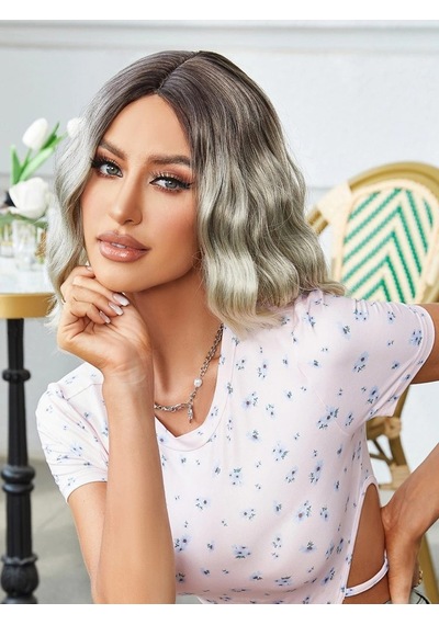 Kahverengi / Beyaz Platin Ombreli Küt Tül Peruk
