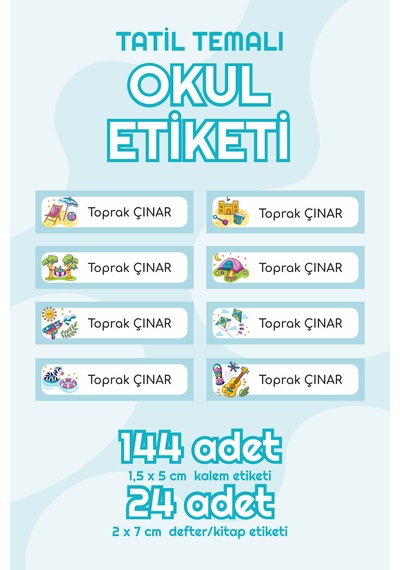 Eğlenceli Tatil Temalı İsimli Okul Etiketi Sticker Seti