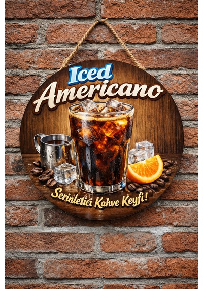 Mayeka Iced Americano Temalı Cafeler Kahveciler Baristalar İçin Ahşap Duvar Kapı Dekoratif Süs Tablo 3