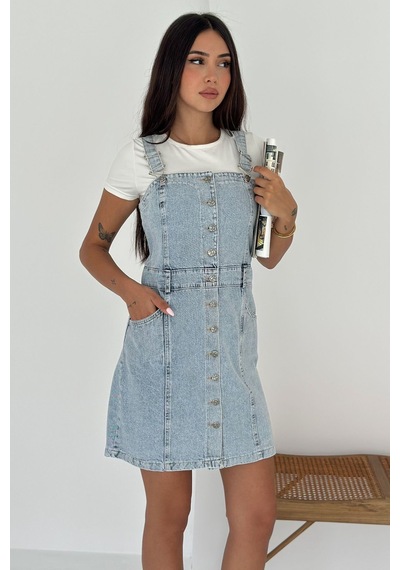 Noa & Noa Kadın Düğmeli Kot Askılı Elbise Denim Days Mavi
