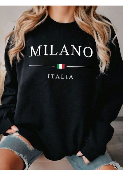 Startmore Siyah Unisex Erkek/kadın Milano Özel Renkli Baskılı Oversize Pamuklu Bisiklet Yaka