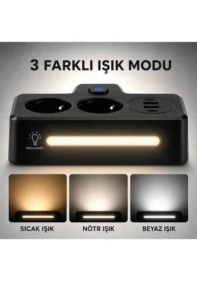 Bkl-502 Akım Korumalı 2li Priz 2 Usb Ve 2 Type-c Çıkış 4000w Hızlı Şarj Duvar Tipi Dokunmatik Led Aydınlatmal 0-2