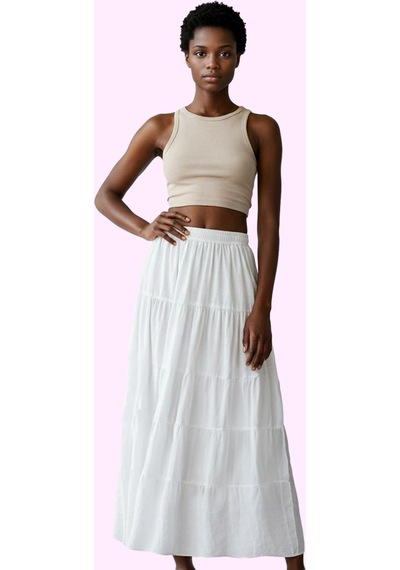 Ersefa Kadın A Line Maxi Etek Dokuma Kumaştan Casual Günlük Stil Hafta S Beyaz