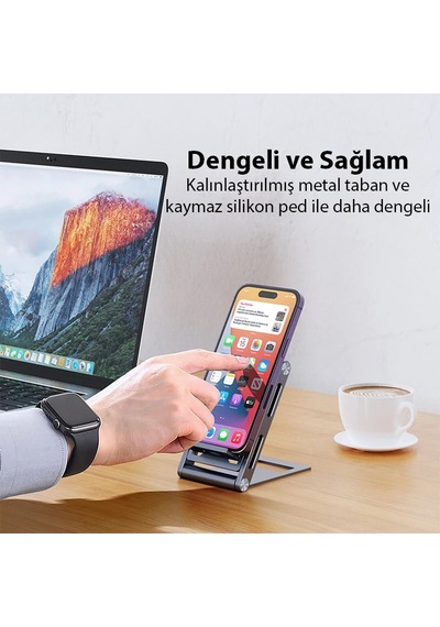Dux Ducis Z-shape Alüminyum Alaşımlı Katlanır Telefon Standı- 5775 Gri