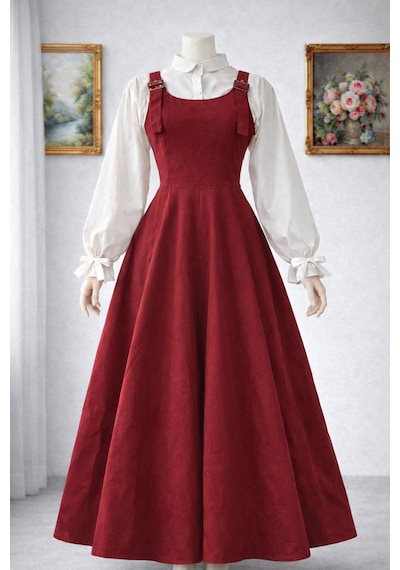 Nirva Butik Gabardin Jile Elbise Askılı Tesettür Kadın Jile Bordo