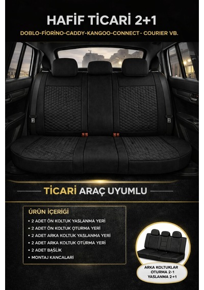 Ford Focus Trend 2012-2018 2+1 Arka Sırt Oturak Uyumlu Altay Serisi Siyah Koltuk Kılıfı