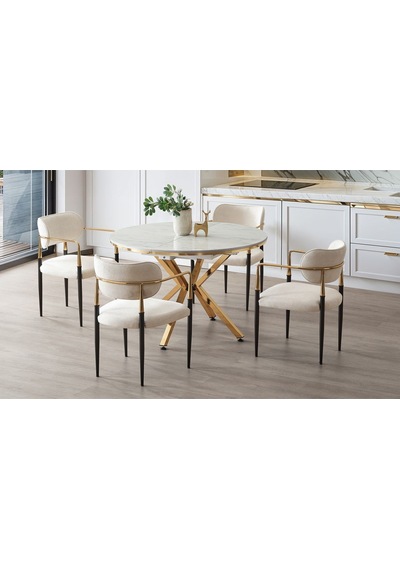 Vellario Metal Kol Detaylı Sandalye 2 Adet Gold Siyah Metal Ayak, 57 X 57 X 81 Cm Beyaz - Siyah