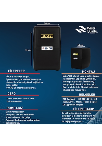 5 Aşamalı 8 Lt Kapalı Kasa Pompasız Su Arıtma Cihazı 512703046