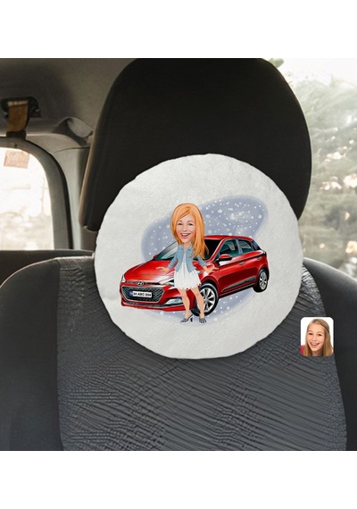Kişiye Özel Plakalı Kadın Hyundai I20 Karikatürlü Yuvarlak Araç K