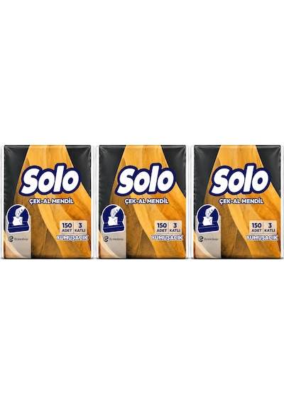 Solo Çek-al Mendil 3 Adet 150'li 3 Katlı Yumuşak Mendil